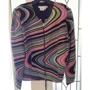 Maggy London Vintage SZ 10 80s Crop Blazer Jacket Rainbow Multicolor Stripes